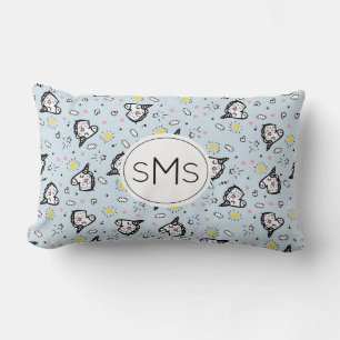 Cute Girly Pastel Blue Unicorn Pattern Monogram Lumbar Pillow