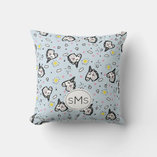 Cute Girly Pastel Blue Unicorn Pattern Monogram Throw Pillow