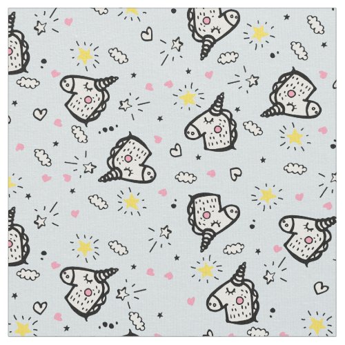 Cute Girly Pastel Blue Whimsical Unicorn Pattern Fabric