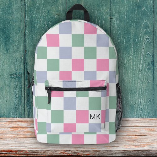 Cute Girly Pastel Checkerboard Monogram Initials Printed Backpack