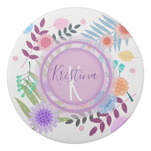 Cute Girly Pastel Floral Leaf Pattern Personalized Eraser (Front)