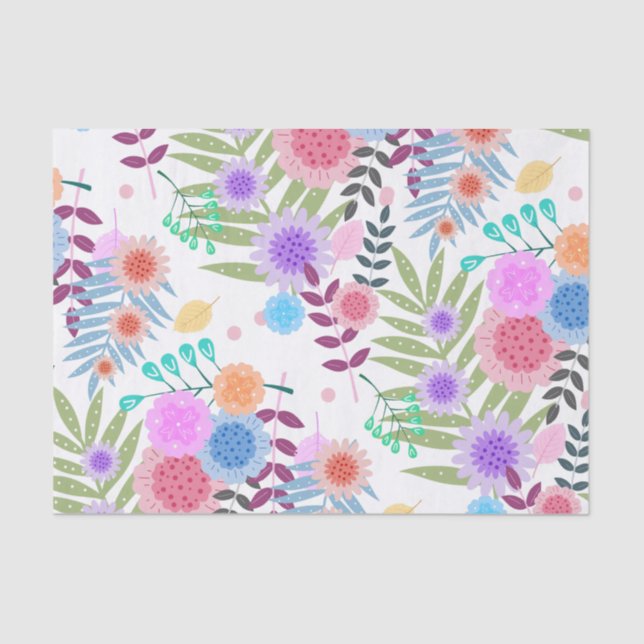 Cute Girly Pastel Flowers and Leaves Pattern Tissue Paper (Front)