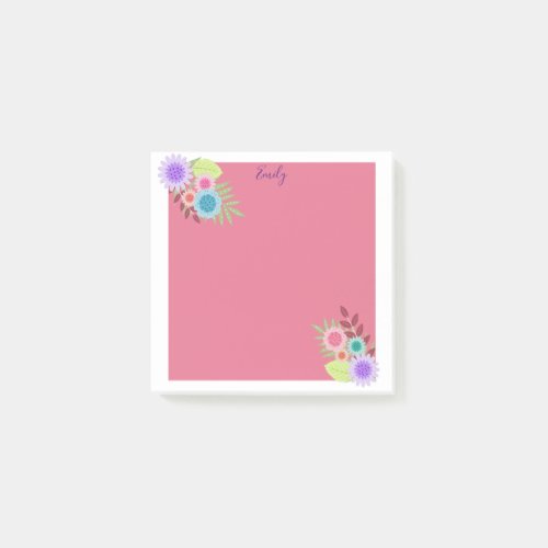 Cute Girly Pastel Flowers  Foliage Personalized Post_it Notes