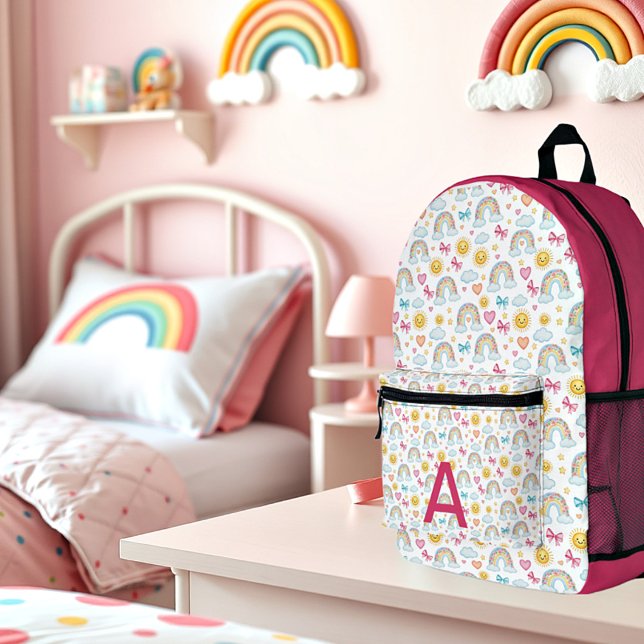 Cute girly  pastel pattern monogram printed backpack (Creator Uploaded)