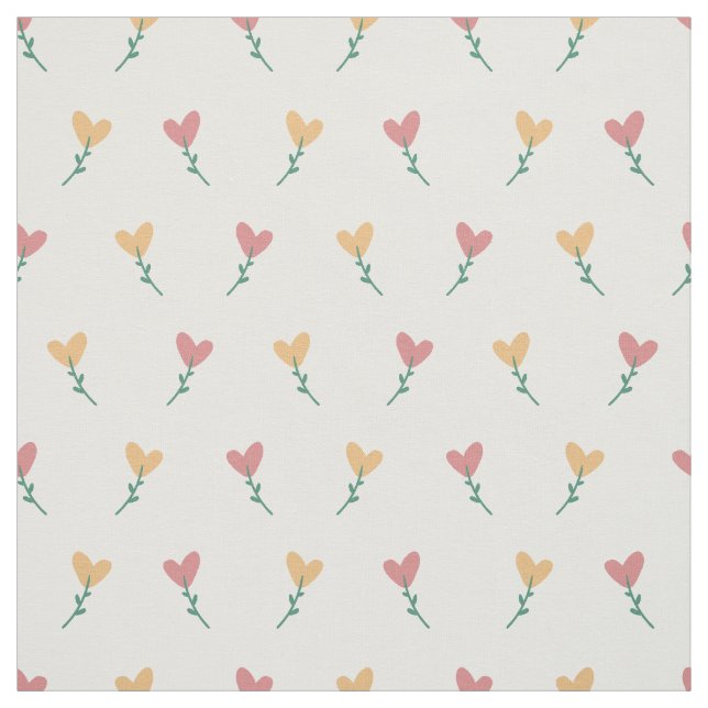 Cute Girly Pastel Peach Heart Flower Sweet Pattern Fabric (Swatch)
