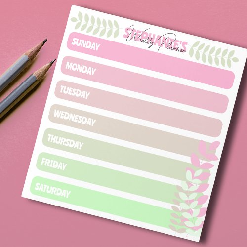 Cute Girly Pastel Pink And Green Weekly Planner Notepad