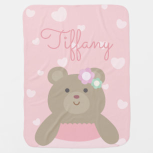 Cute Girly Pastel Pink Ballerina Bear Cub Baby Blanket