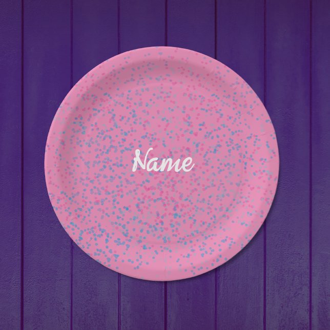 Cute Girly Pastel Pink Blue Dots Modern White Name Paper Plates (Creator Uploaded)