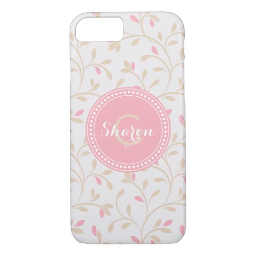 Cute girly pastel pink floral pattern monogram iPhone 87 case