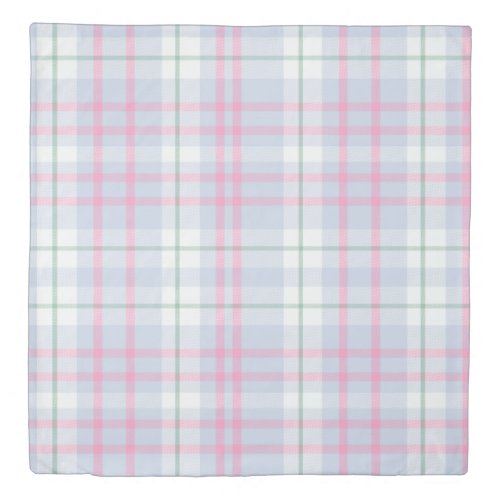Cute Girly Pastel Pink Plaid Check Duvet Cover
