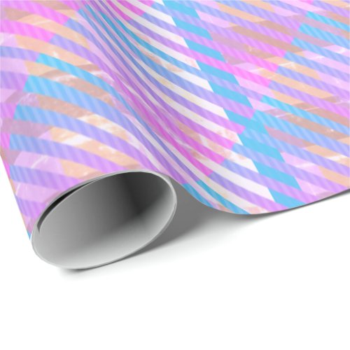 Cute Girly Pastel Plaid Rainbow Iridescent Wrapping Paper