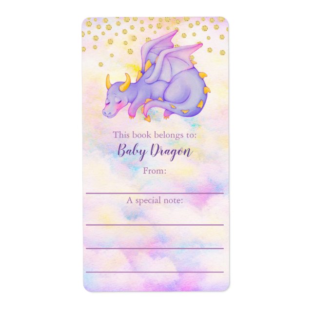 Cute Girly Pastel Purple Dragon Bookplate (Front)