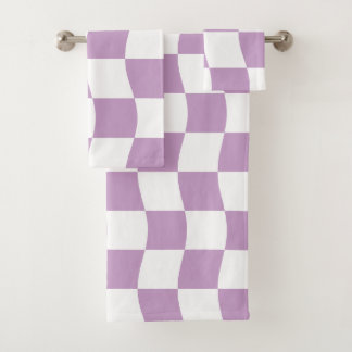Cute Girly Pastel Purple White Checkerboard Bath Towel Set