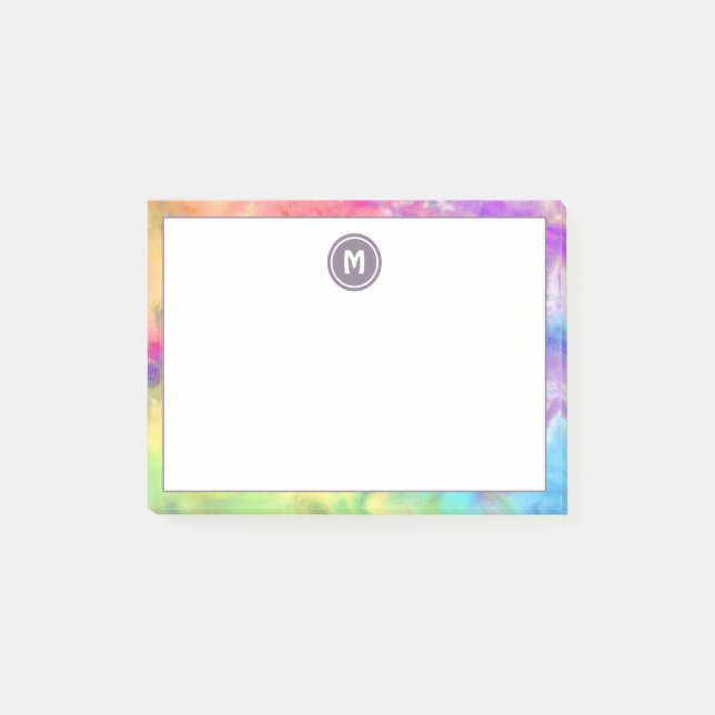 Cute Girly Pastel Rainbow Batik Tie Dye Monogram Post-it Notes (Front)