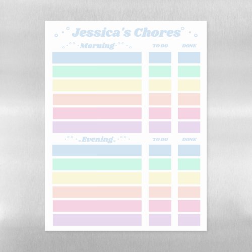 Cute Girly Pastel Rainbow Chores  Magnetic Dry Erase Sheet