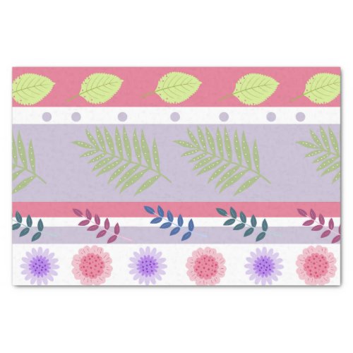 Cute Girly Pastel Stripes Floral Leaves Pattern Tissue Paper