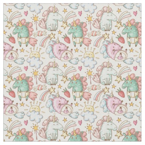 Cute Girly Pastel Unicorns Pattern Fabric