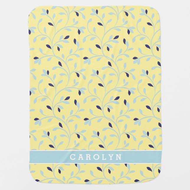 Cute girly pastel yellow floral pattern monogram receiving blanket (Front)