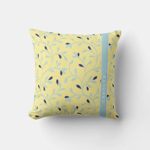 Cute girly pastel yellow floral pattern monogram throw pillow