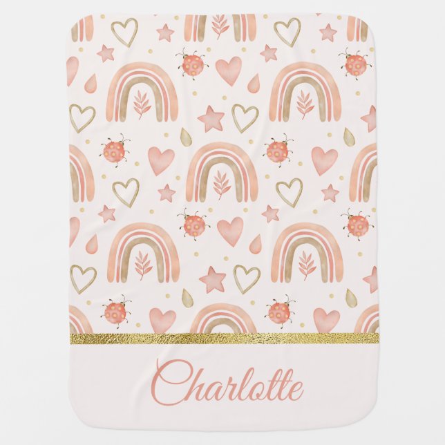 Cute Girly Pattern Personalized Baby Girl Blanket (Front)