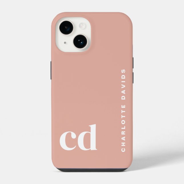 Cute Girly Peach Monogram Iphone Case (Back)