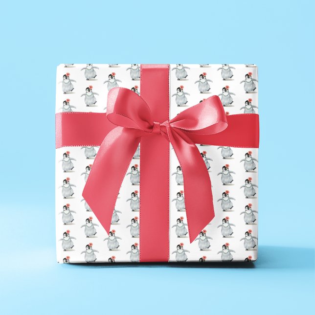Cute Girly Penguin with Hibiscus Flower Pattern Wrapping Paper (Creator Uploaded)