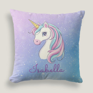Cute Girly Personalized Magical Unicorn  Throw Pillow