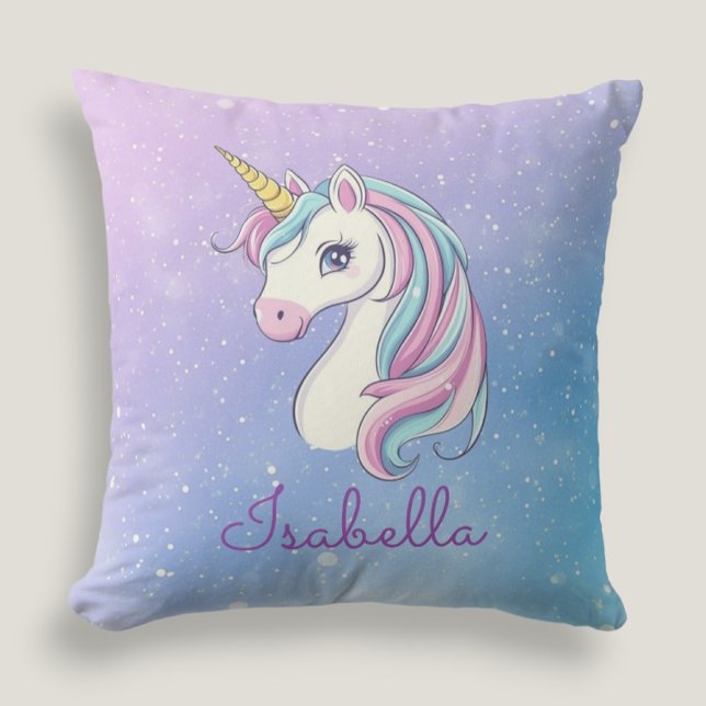 Cute Girly Personalized Magical Unicorn  Throw Pillow (Creator Uploaded)