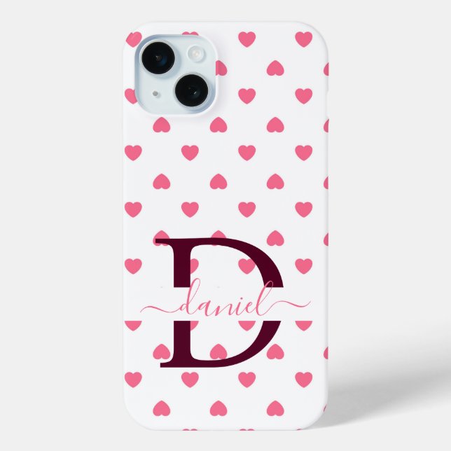 Cute Girly Personalized Monogram Pink Heart Case (Back)