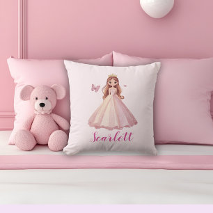 Cute Girly Personalized Pink Princess Personalized Throw Pillow