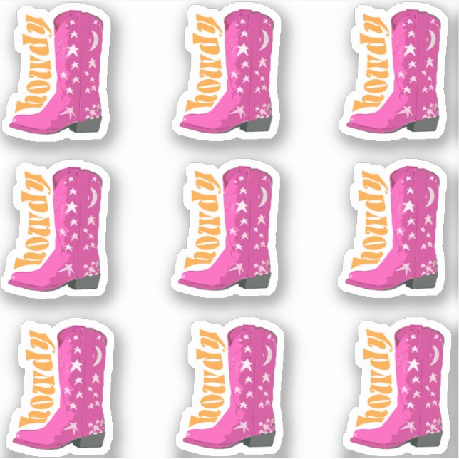 Cute Girly Pink 70s Cowgirl boot Howdy Sticker (Front)
