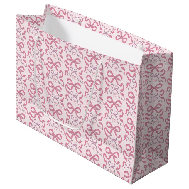 Cute Girly Pink Aesthetic Bow Large Gift Bag (Front Angled)