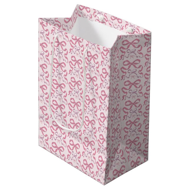 Cute Girly Pink Aesthetic Bow Medium Gift Bag (Front Angled)