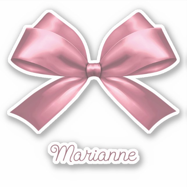 Cute Girly Pink Aesthetic Bow with Name Sticker (Front)