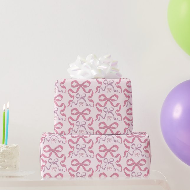 Cute Girly Pink Aesthetic Bow Wrapping Paper (Party Gifts)