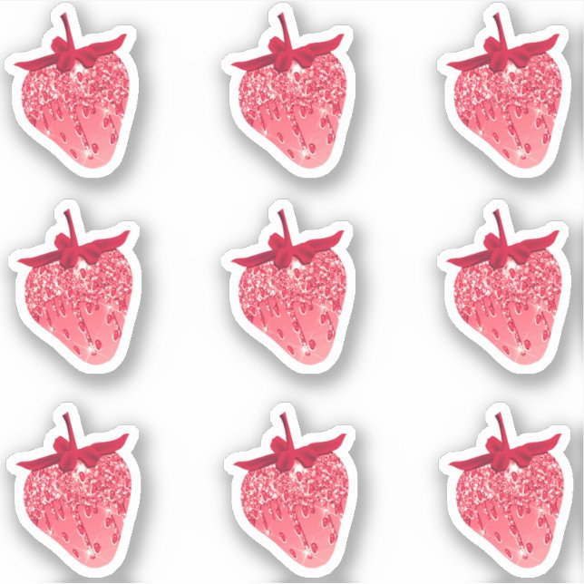 Cute Girly Pink Aesthetic Glitter Strawberry Set Sticker (Front)