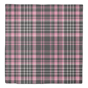 Cute Girly Pink and Black Plaid Check Duvet Cover