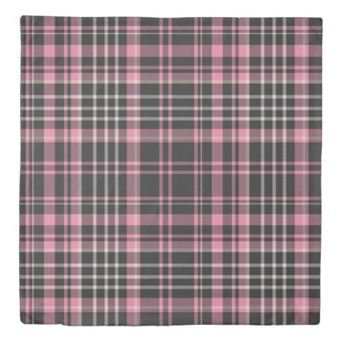 Cute Girly Pink and Black Plaid Check Duvet Cover