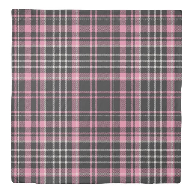 Cute Girly Pink and Black Plaid Check Duvet Cover (Front)