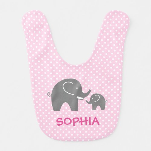 Cute girly pink and grey elephant girls baby bib