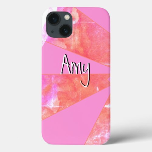 Cute Girly Pink and Orange Geometric Pattern iPhone 13 Case