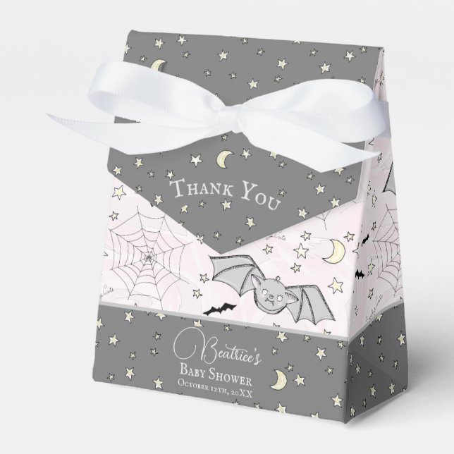 Cute Girly Pink Baby Bats Halloween & Fall Favor Boxes (Front Side)