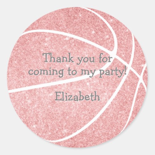 cute girly pink basketball birthday party classic round sticker