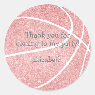 cute girly pink basketball birthday party classic round sticker