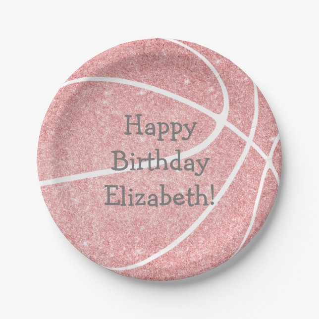 cute girly pink basketball birthday party paper plates (Front)