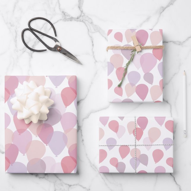 Cute Girly Pink Birthday Party Balloons Wrapping Paper Sheets (Front)