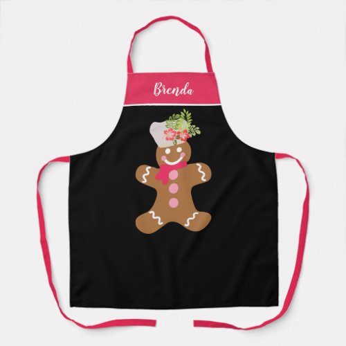 Cute Girly Pink Black Gingerbread Personalized Apron