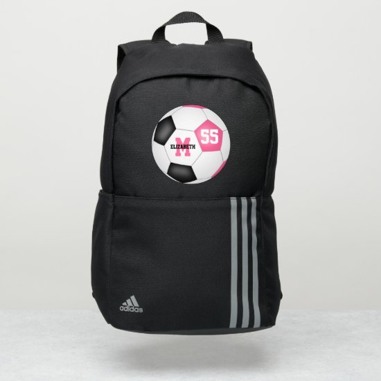 cute girly pink black soccer ball personalized adidas backpack