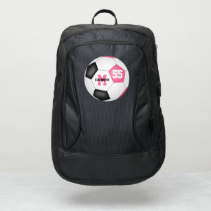 cute girly pink black soccer ball personalized port authority® backpack