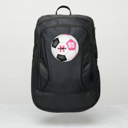 cute girly pink black soccer ball personalized port authority backpack